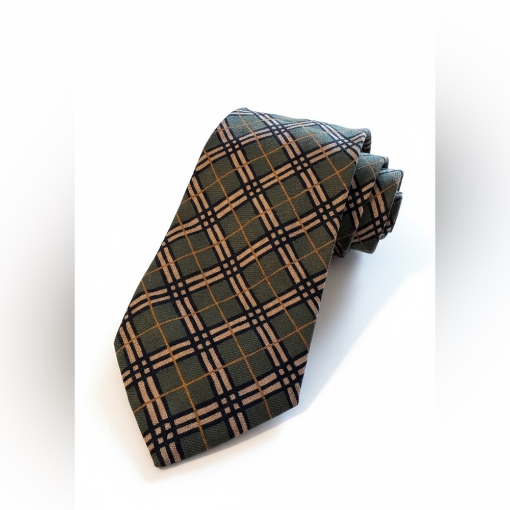 Burberry Green Nova Check Wool & Silk Tie Iconic British Luxury Necktie 4”x55”